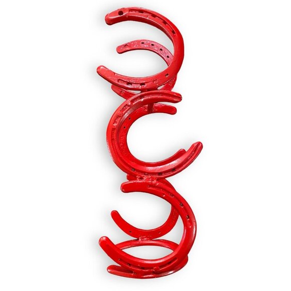 Horse shoe Wine Bottle Rack Hand Made Free Standing Red Horseshoes Country Farm - Picture 3 of 7